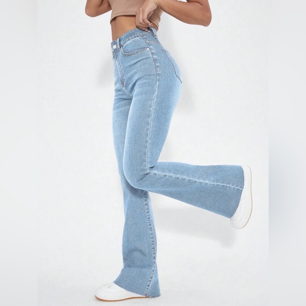 High Waisted Light Wash Flare Jeans